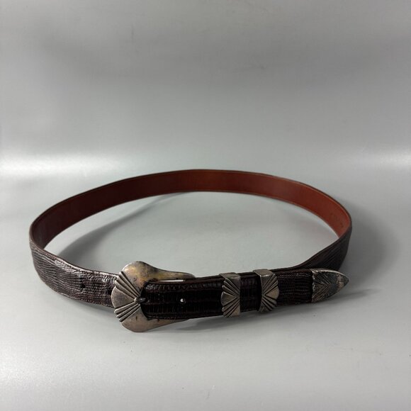 Santa Fe of RDM Genuine Lizard Skin Leather Sterling Buckle Belt, Size